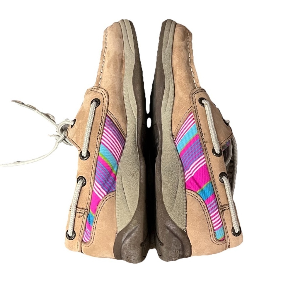 Sperry Top-Sider Girls Boat Shoes Size 2.5M Tan Leather Rainbow Stripe Nautical - Picture 7 of 10